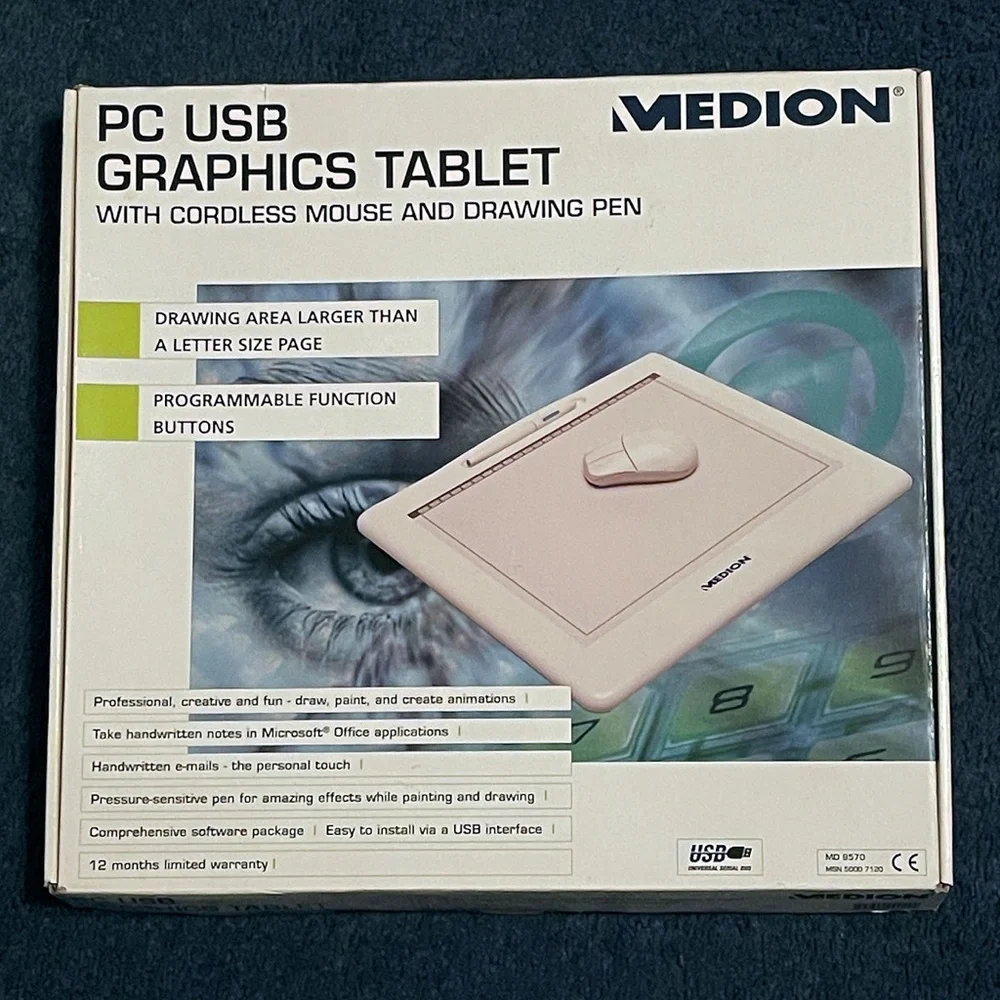 MEDION USB GRAPHICS TABLET with Wireless MOUSE & PEN Set - Art Photo Drawing PC